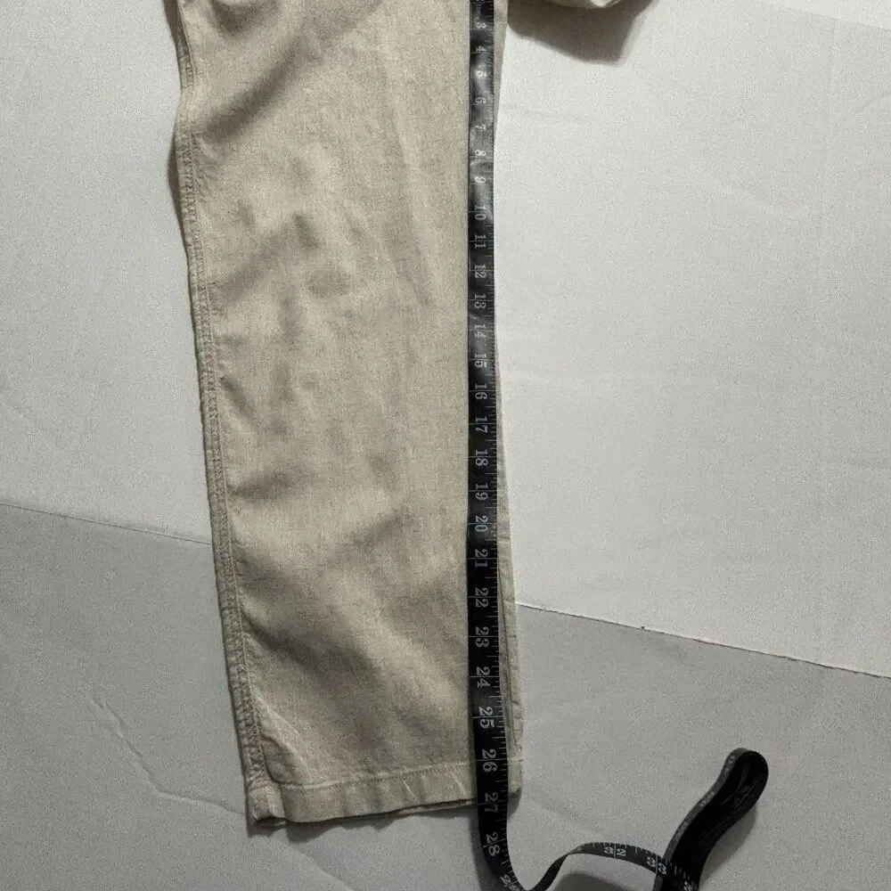 H&M Women's 100% Linen comfort Drawstring Pants Size 16 Beige slash pockets